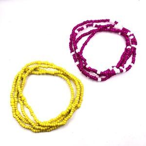 Yellow and pink seed bead necklace waist bracelet